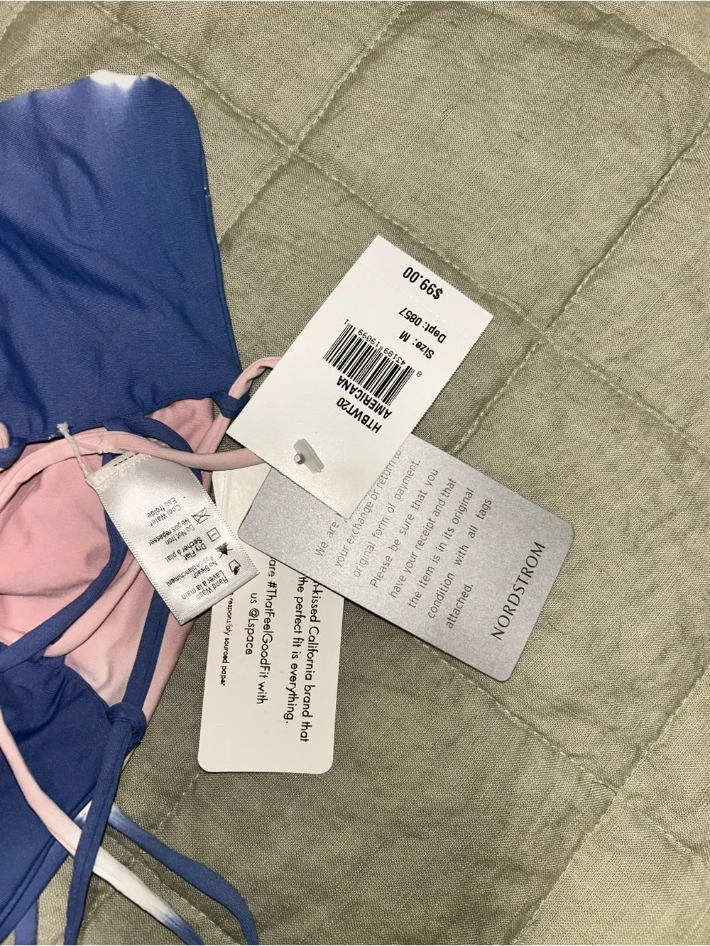 l*space Pink and Blue Tie-Dye Bandeau Bikini Top